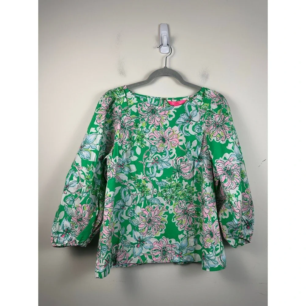 NWT Lilly Pulitzer Barbara Cotton Blouse Puff Sleeve Size 10 Spearmint